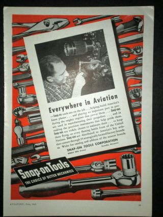 1943 Snap On Tools Everywhere In Aviation Wwii Vintage Trade Print Ad