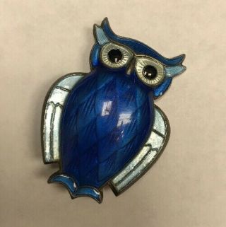 Vintage Sterling Silver 925 Signed David Andersen Blue Enamel Owl Pin Norway