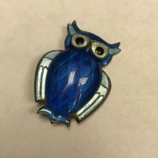 Vintage Sterling Silver 925 Signed David Andersen Blue Enamel Owl Pin Norway 2