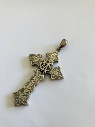 Antique Victorian Silver Cross Pendant,  Sterling,  Large 2