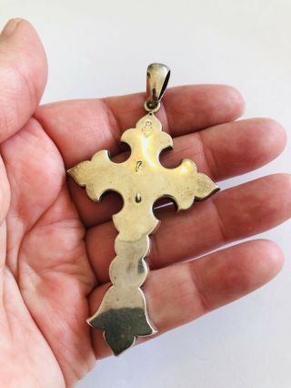 Antique Victorian Silver Cross Pendant,  Sterling,  Large 3