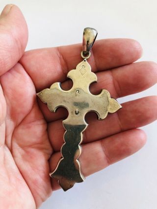 Antique Victorian Silver Cross Pendant,  Sterling,  Large 4