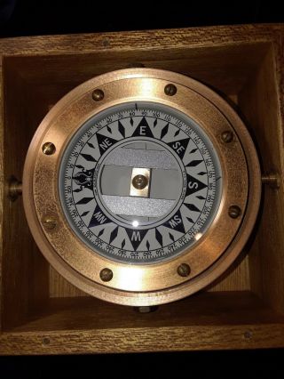 Vintage Dirigo Nautical Marine Gimballed Compass In Wood Teak Mahogony Box