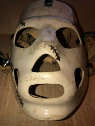 Vintage Cooper Fiberglass Or Plastic Hockey Goalie Mask Leather Straps Stitches