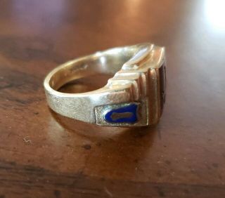 Vintage Masonic Mason Ring 10k Yellow Gold Red Stone Size 10 1/2 - 11 2