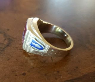 Vintage Masonic Mason Ring 10k Yellow Gold Red Stone Size 10 1/2 - 11 3