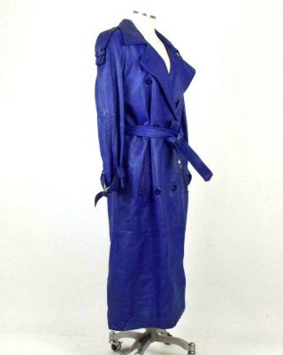 Vtg 90s Purple Leather Full Length Duster Trench Coat Zip In Liner Jacket Size L 2