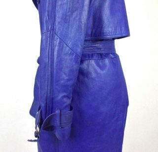 Vtg 90s Purple Leather Full Length Duster Trench Coat Zip In Liner Jacket Size L 5