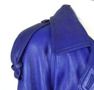 Vtg 90s Purple Leather Full Length Duster Trench Coat Zip In Liner Jacket Size L 6