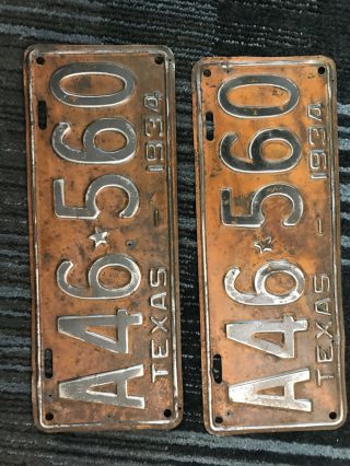 Vintage 1934 Texas Car License Plate Pair