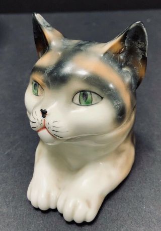 Vintage Cat Ceramic Ink Well Gray Tabby Pussy Cat Kitten Kitty With Insert