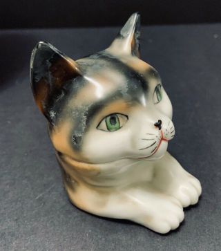 Vintage CAT CERAMIC INK WELL Gray Tabby Pussy Cat Kitten Kitty with Insert 2