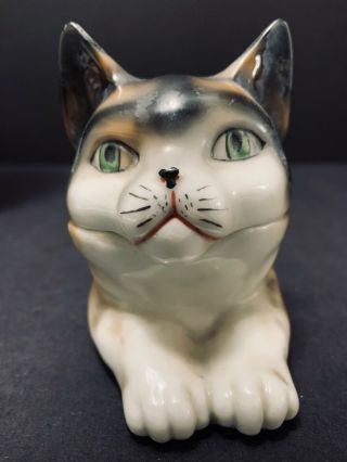 Vintage CAT CERAMIC INK WELL Gray Tabby Pussy Cat Kitten Kitty with Insert 4