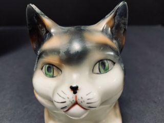Vintage CAT CERAMIC INK WELL Gray Tabby Pussy Cat Kitten Kitty with Insert 5