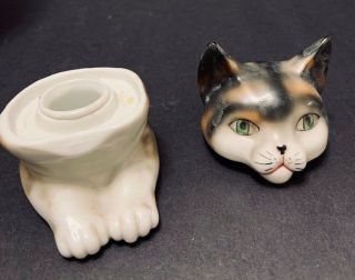 Vintage CAT CERAMIC INK WELL Gray Tabby Pussy Cat Kitten Kitty with Insert 7