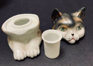 Vintage CAT CERAMIC INK WELL Gray Tabby Pussy Cat Kitten Kitty with Insert 8