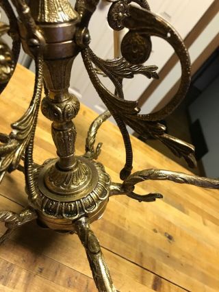Antique Vintage Brass Hanging Light Chandelier 5 Candle Stick 3