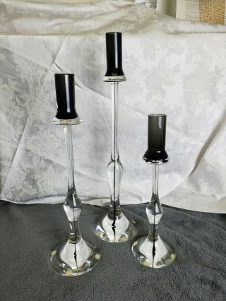 Three Cenedese Murano Art Glass Candlesticks,  Signed.  Vintage Modern Beauties