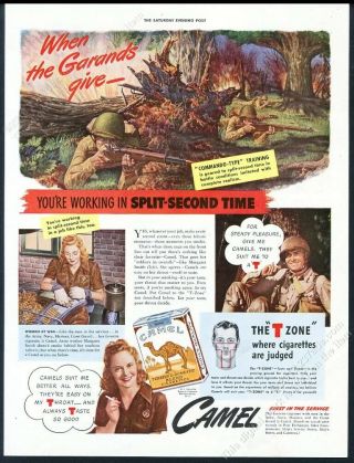 1942 Us Army Soldier M1 Garand Rifle Art Camel Cigarette Vintage Print Ad