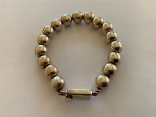 Vintage Mexico Taxco Sterling Silver 10mm Ball Bead Beads Bracelet 7.  5” Long