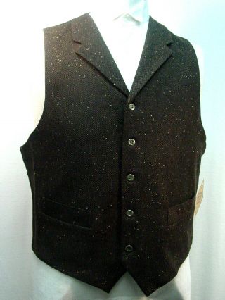 Mens Vest Old West Frontier Vintage Victorian Style Brown Wool Tweed Sz S - 3x