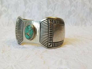 WOW Signed Vintage NAVAJO Stamped Sterling Silver & TURQUOISE Cuff BRACELET 54gm 5