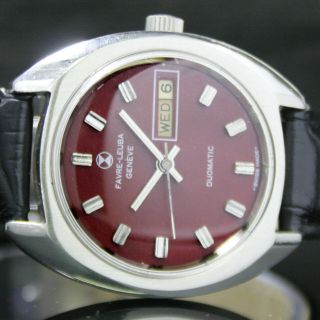 Favre Leuba Geneve Duomatic Quick Day Date Steel Mens Wrist Vintage Watch