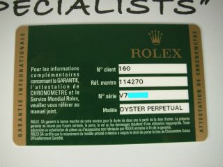 Very Rare Rolex Explorer 114270 Uk Official Card Dated 2010