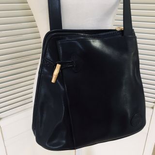 Longchamp Roseau Crossbody Shoulder Bag Black Leather Side Zip Toggle Vtg