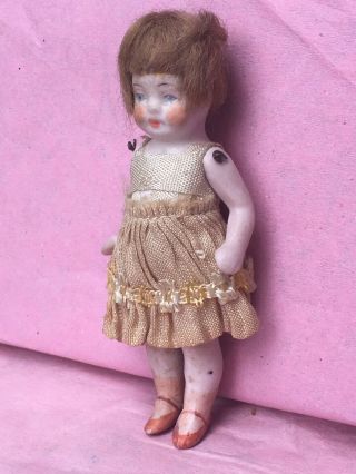 Antique All Bisque German Doll 4 " Blue Eyes Dollhouse