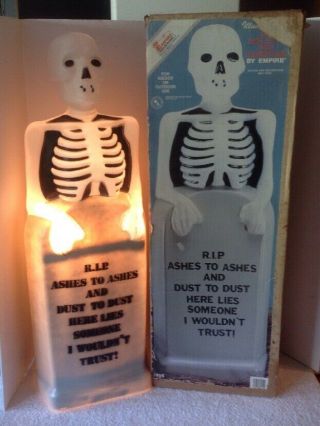 Vintage Empire 35 " Skeleton Tombstone Halloween Blow Mold Light Up Box