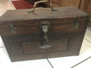 Vintage Machinist Tool Chest Box Wood Craftsman With Key