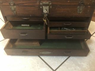 VINTAGE MACHINIST TOOL CHEST BOX WOOD CRAFTSMAN With Key 6