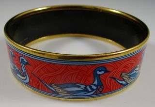 Authentic Hermes Swan Enamel Bangle Bracelet Vintage Signed 37.  5 Grams