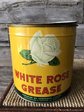Vintage White Rose Oil Can Grease Can White Rose