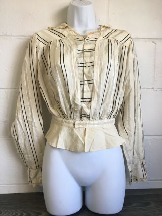 Antique Edwardian Blouse Victorian Silk Cotton Lace Sailor Stripe Shirtwaist Top