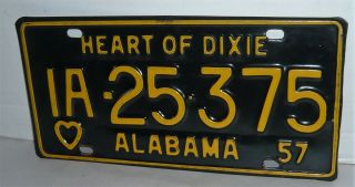 Vintage 1957 Heart Of Dixie Alabama License Plate
