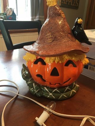 Vintage Ceramic Light Up Scarecrow Pumpkin