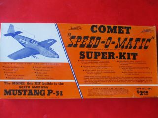 Vintage Rare Comet P 51 Mustang Speed - O - Matic Kit 24 " Wing Span (1945)