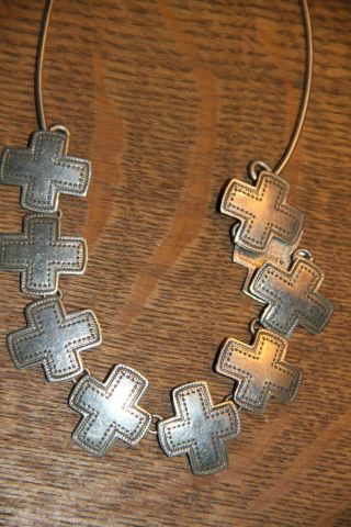 Silver 9 Cross Necklace/choker Mexico 925 Silver