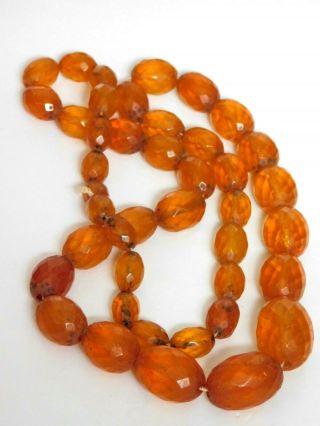 Vintage,  Art Deco Bakelite Honey Amber Faceted Bead Long Necklace 62.  7g