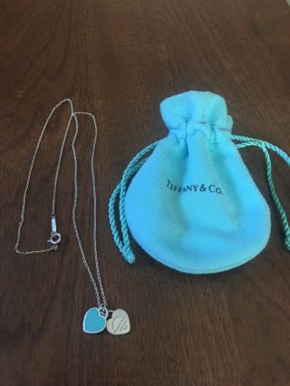 Return To Tiffany & Co Double Heart Blue Enamel Necklace