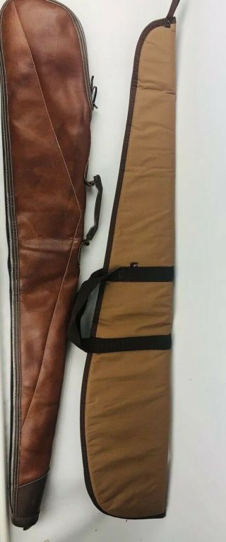 Vintage Sears Brown Leather Rifle Soft Padded Case Bag Bonus Winchester Case
