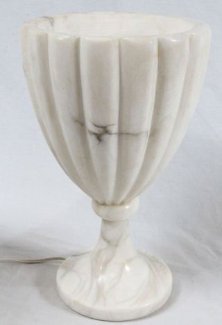 Carved Alabaster Urn Table Lamps Pair Vintage Hollywood Regency Neoclassical 7