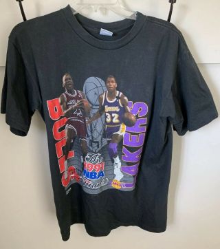 Vtg Salem 1991 Nba Finals Shirt Chicago Bulls Vs La Lakers Jordan V Johnson Lrg