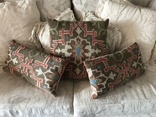 Vintage Kilim Pillows Set Of 3 Hand Woven Rug Cushion Rustic Pillows