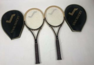 (2) Snauwaert Graphite Wood Made In Belgium Racquet L - 3 & Case Vintage 3 340 315