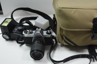 A4 Vintage Asahi Pentax K1000 Slr Film Camera Flash & Five Star Lens