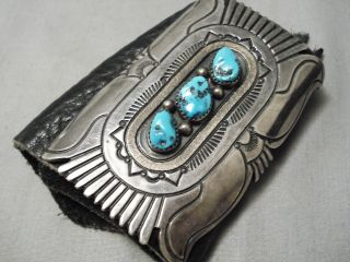 Huge Detailed Vintage Navajo Turquoise Sterling Silver Mountain Ketoh Bracelet