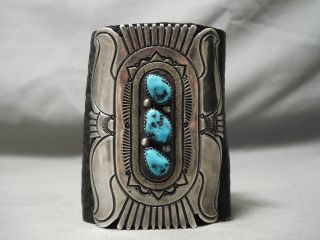 HUGE DETAILED VINTAGE NAVAJO TURQUOISE STERLING SILVER MOUNTAIN KETOH BRACELET 3